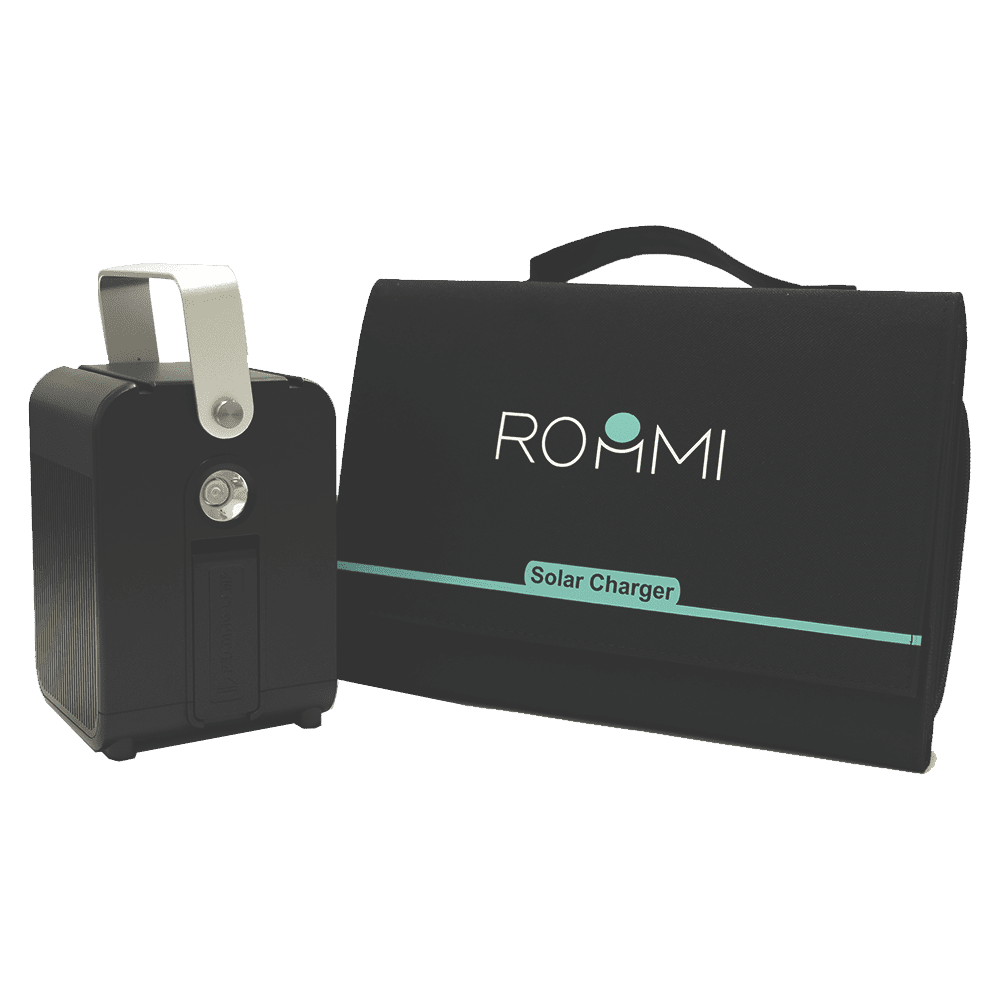 Roommi 多功能行動電源供應器小電寶 & 40W太陽能板套組-霧面黑