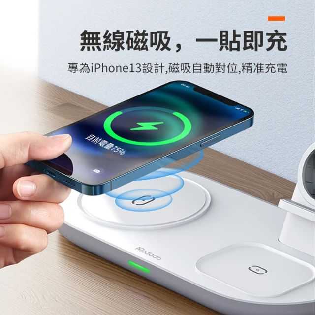 Mcdodo 麥多多 iPhone16/15/14無線充 磁吸三合一無線充 20W無線快充充電盤 蘋果耳機/手錶 充電支架 無線充電器 充電座