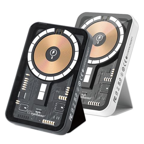 透明工業風 無線磁吸式MagSafe快充行動電源(磁吸式支架設計)