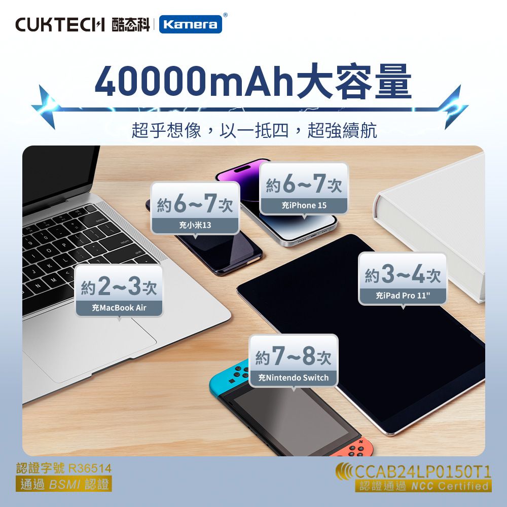 CUKTECH 酷態科 P01CT 40000mAh 300W 2A2C 無線充電 微型充電站 30號 行動電源 官方授權直營 螢幕顯示可充筆電