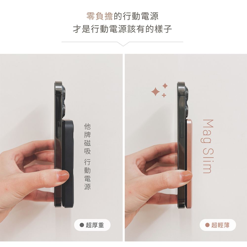 PhotoFast Mag Slim 超薄磁吸無線行動電源 5000mAh(有標示Wh)-玫瑰金