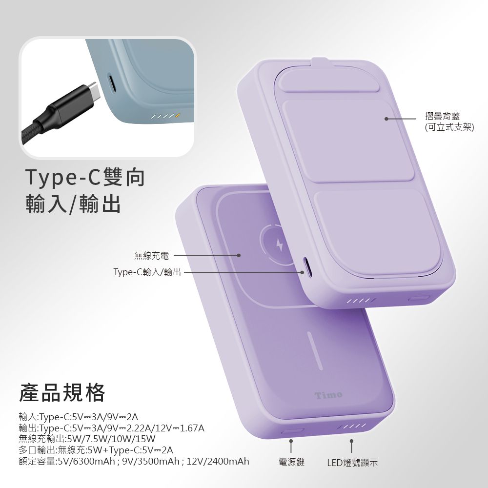 Timo 13000series 磁吸三用 支架無線充行動電源(支援MagSafe/AirPods/Apple Watch)