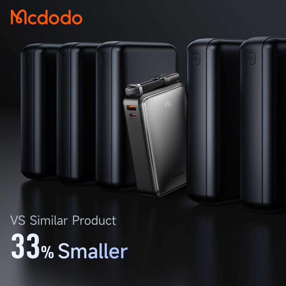 Mcdodo 麥多多 PD 67W急速 3孔(2C1A)+20000mAh+數顯+自帶60W線+行動電源(黑)_可充手機/筆電/平板/Switch