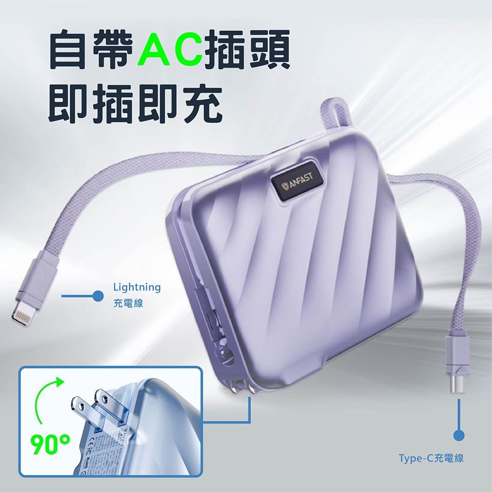 ANFAST AF-P1545X 閃極競電PD45W雙向快充線 15000mAh 快充 行動電源 可充筆電