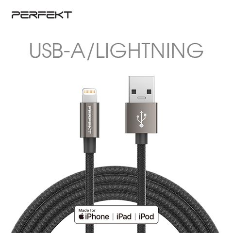 PERFEKT Apple 認證 Lightning 鋁合金編織線 1.2 米 深太空灰 高速充電 優質編織 Mac Win 兼容 PT-10110