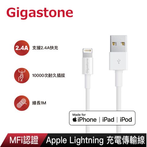 Gigastone 立達 USB to Lightning 1M 充電傳輸線 (MFi認證) (支援 iPhone 14/13/12/11充電)