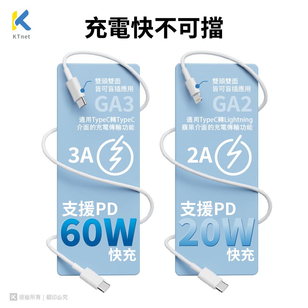 KTNET 廣鐸 GA1 USB to Lightning 充電傳輸線 1M