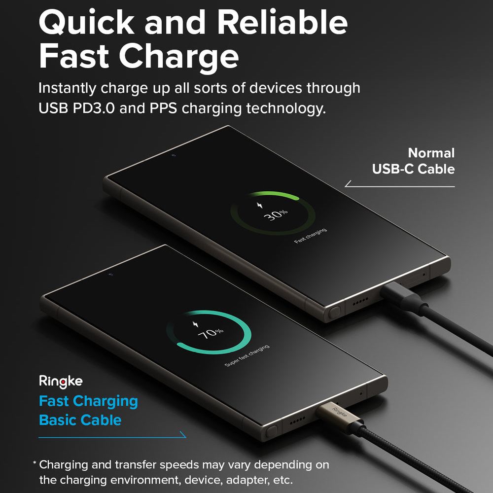 Ringke Fast Charging Basic Cable USB-C Type-C to Type-C 480Mbps PD3.0 60W 3A 快充數據傳輸充電編織線附束線帶