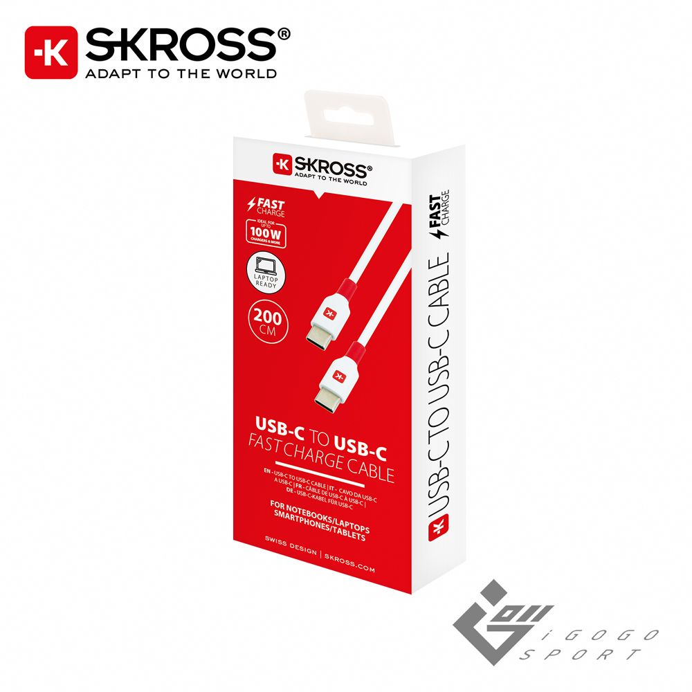 Skross 瑞士 Type-C to Type-C 100W 快充傳輸充電線 1.2m