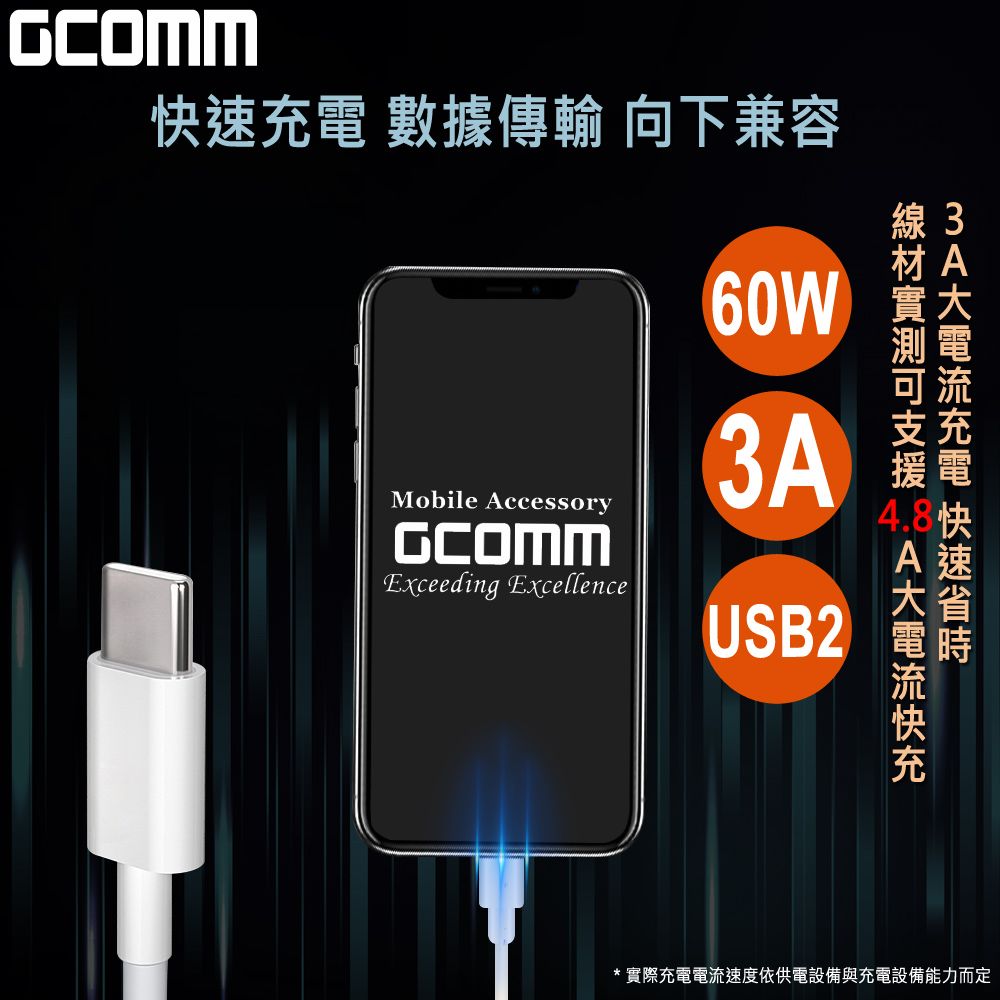 GCOMM  Type-C to Type-C 60W 4.8A 快充TPE數據線