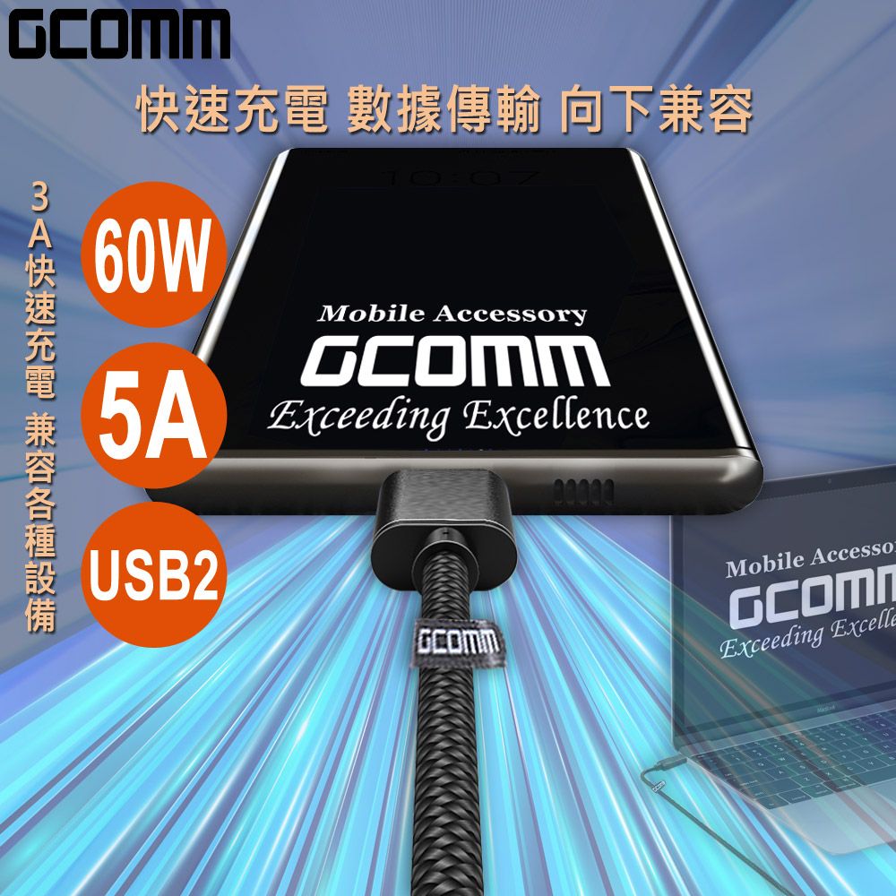 GCOMM  Type-C to Type-C 240W 5A 快充編織數據線