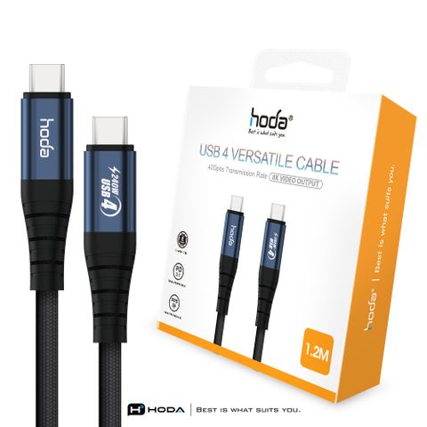 hoda 好貼 USB4 240W USB4 USB-C to C 同軸編織快速充電線 8K60Hz -120cm