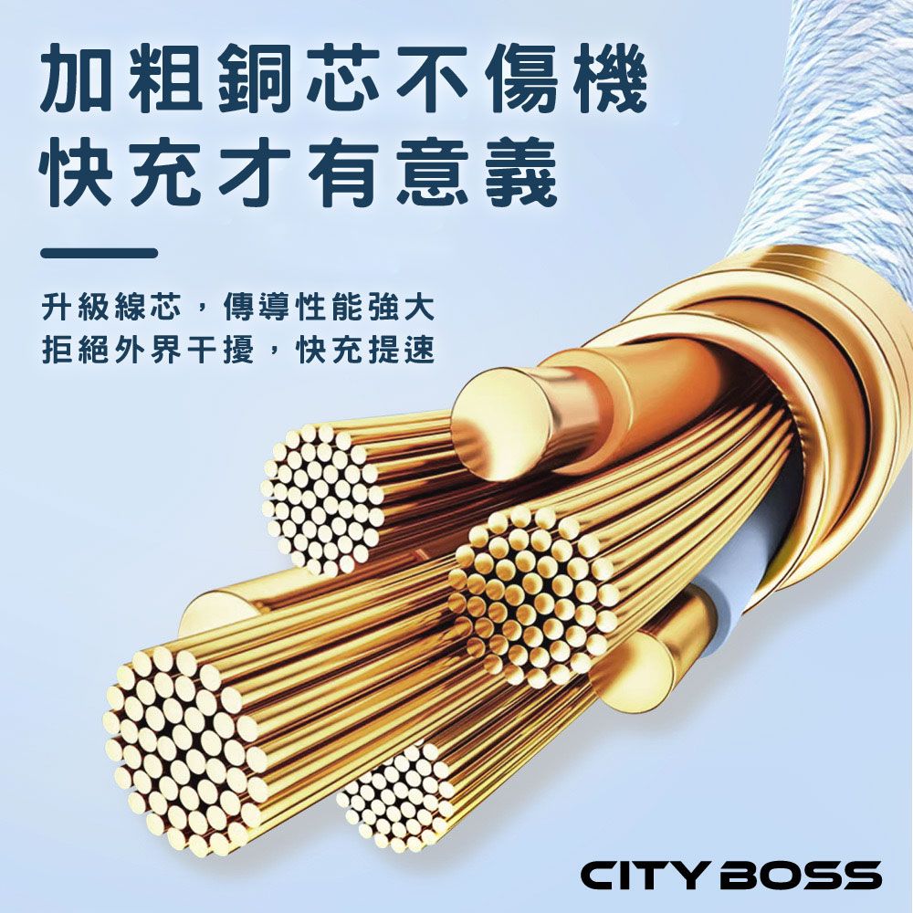 CITY BOSS Type-C to Type-C 300CM 透明發光傳輸充電線