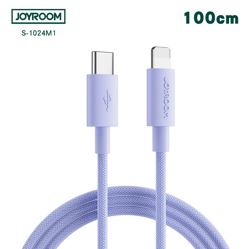 JOYROOM  20W Type-C to Lightning 馬卡龍配色高密度尼龍編織快充線1M(S-1024M13-PD)-紫色