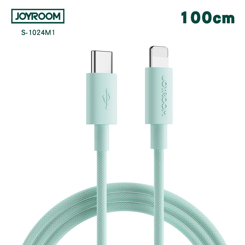 JOYROOM  20W Type-C to Lightning 馬卡龍配色高密度尼龍編織快充線1M(S-1024M13-PD)-綠色