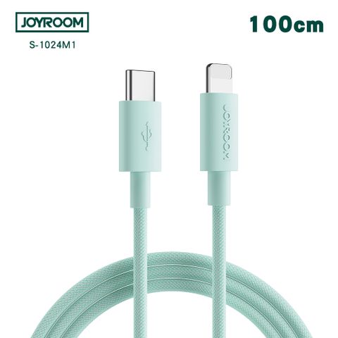 JOYROOM 20W Type-C to Lightning 馬卡龍配色高密度尼龍編織快充線1M(S-1024M13-PD)-綠色