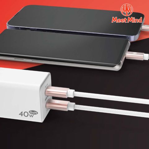 Meet Mind 平優系列 Pingyou 雙PD 40W 氮化鎵快充頭+USB-C to Lightning MFI認證線 1.2M 快速充電組合
