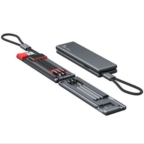 月光寶盒USB to Lightning+Micro USB+Type-C 三合一充電線40CM -黑色