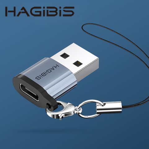 HAGiBiS鋁合金USB公轉Type-C母轉接頭-掛繩款（TUA01G）