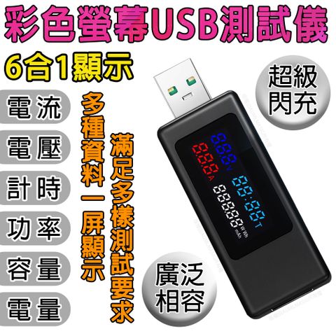 AUMLMASIG 數位USB-A介面 檢測電流/電壓/功率/計時 6合一功能 小型隨身USB測試/檢測器