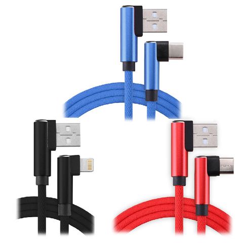 電競玩家雙L型MicroUSB編織充電線 1M 藍 MICROUSB