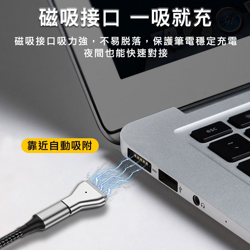 MoZuo 魔宙 Magsafe 2規格 一秒智能磁吸Type-c 轉 Magsafe 2規格 5A 20V PD誘騙磁吸充電轉接頭