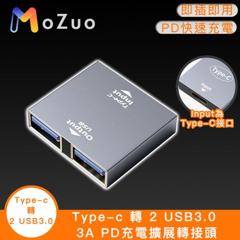 MoZuo 魔宙 一秒轉接 同時充電更快速Type-c 轉 2 USB3.0 3A PD充電擴展轉接頭