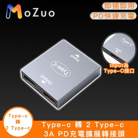 MoZuo 魔宙 一秒轉接 同時充電更快速Type-c 轉 2 Type-c 3A PD充電擴展轉接頭