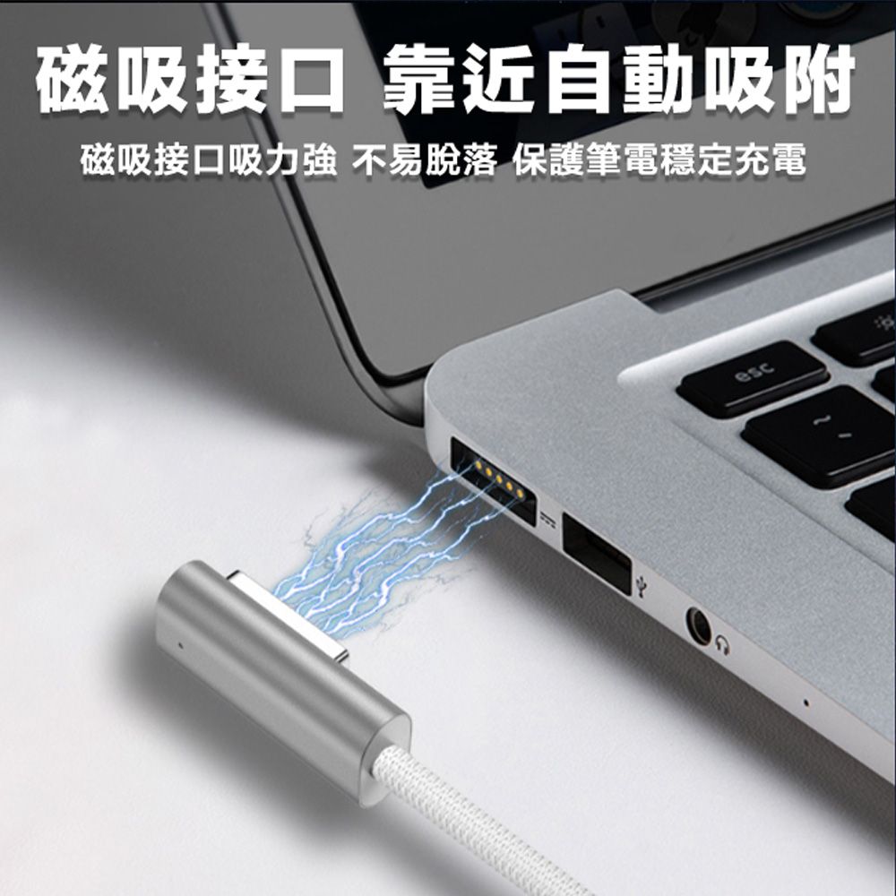 MoZuo 魔宙 支援MagSafe2 100W磁吸快充L型編織充電線 1.8M