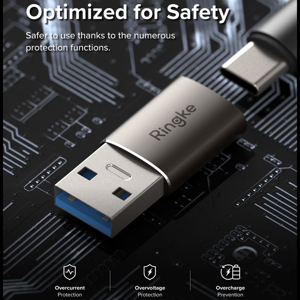 Ringke Type-C to USB-A USB-3.2 Gen-2 QC3.0 10Gbps 3A [USB 3 C to A OTG Adapter] 鋁合金快充配接適配器轉接頭2入