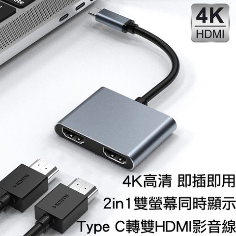 USB-C Type-C轉雙HDMI數位影音轉接線 2in1 2孔二合一hub轉接器 雙螢幕同時顯示 蘋果APPLE SAMSUNG LG SONY HTC TYPE-C接口手機平板筆電桌機電腦投影機適用