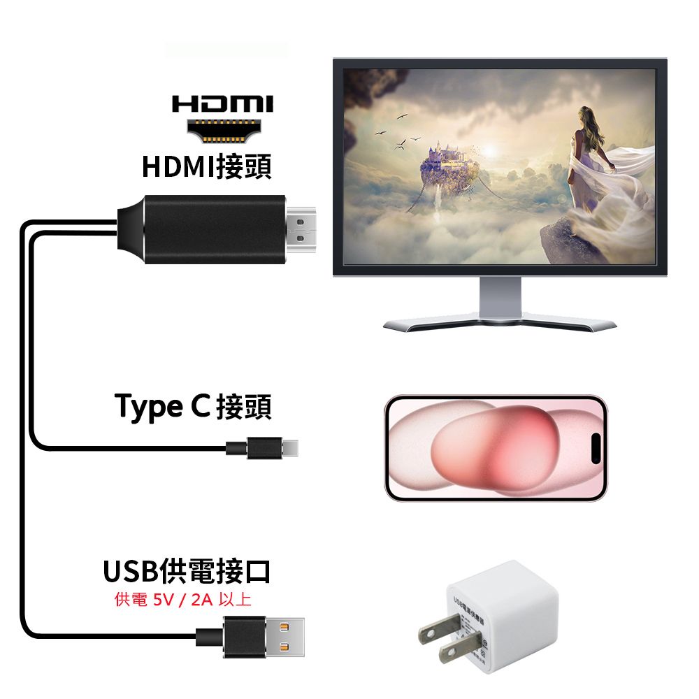 SONGWIN 尚之宇 Type-C 轉 HDTV 4K高清影音傳輸線-2米(支援iPhone15系列機型使用)