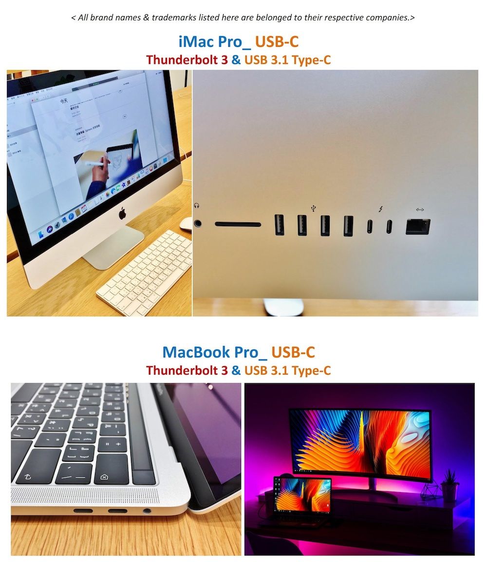 今天 All brand names  trademarks listed here are belonged to their respective companies. Pro USB-Thunderbolt 3 & USB 3.1 Type-C&MacBook Pro USB-CThunderbolt 3 & USB 3.1 Type-C