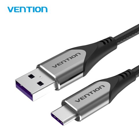 VENTION 威迅 COF系列 5A Type-C 極速 USB 充電傳輸線 3M 充電傳輸二合一 支援5A電流快充 鋁合金外殼散熱佳