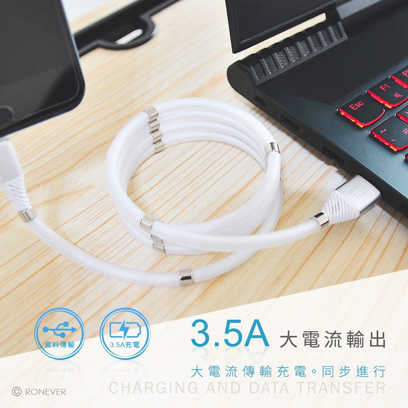 資料傳輸3.5A充電RONEVER3.5A 大電流輸出大電流傳輸充電。同步進行CHARGING AND DATA TRANSFEREscF1