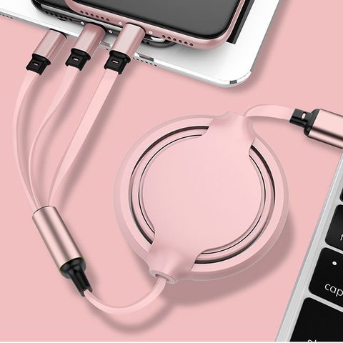 液態矽膠 Lightning MicroUSB Type-C 三合一伸縮 一拖三充電線 Apple Andriod快充線 櫻花粉