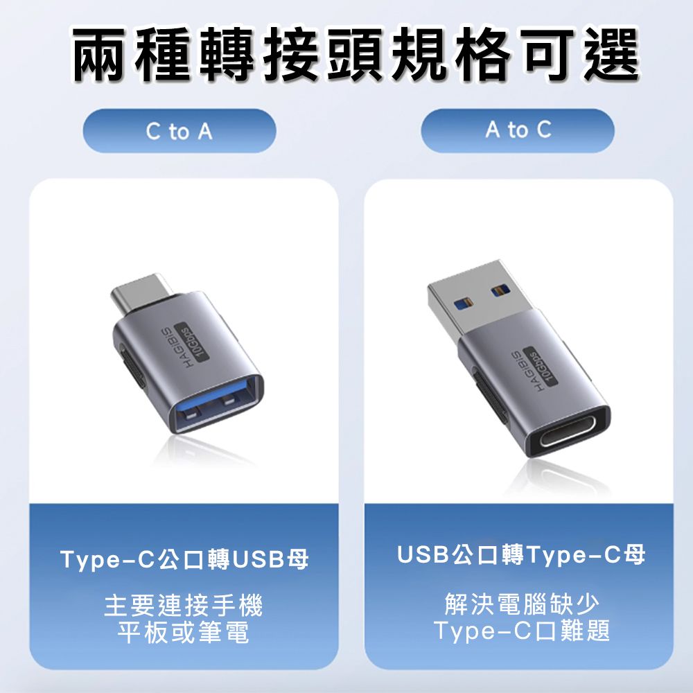 HAGiBiS 海備思  廣泛兼容10Gbps Type-C公轉USB母 鋁合金轉接頭