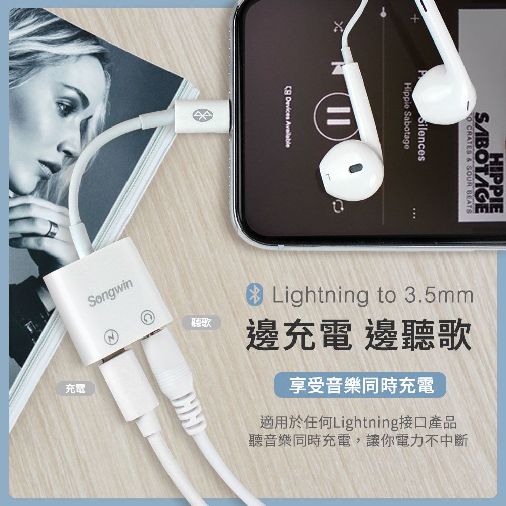 SONGWIN 尚之宇  iphone Lightning 一分二轉接頭(3.5mm/Lightning) 通過國家認證品質有保障