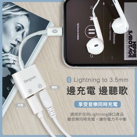 Songwin iphone Lightning 一分二轉接頭(3.5mm/Lightning) 通過國家認證、品質有保障
