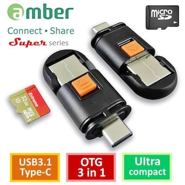【京徹】amber 高傳輸 micro SD記憶卡 / USB 3.1 A公 / Type-C公三合一OTG 雙面接頭讀卡機