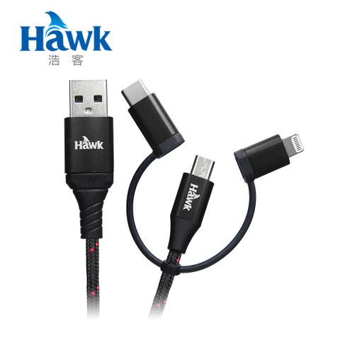 ★Type-C/Lightning/Micro USB三種介面皆可充電Hawk Type-C六合一快速充電傳輸線1.5M MFI 黑