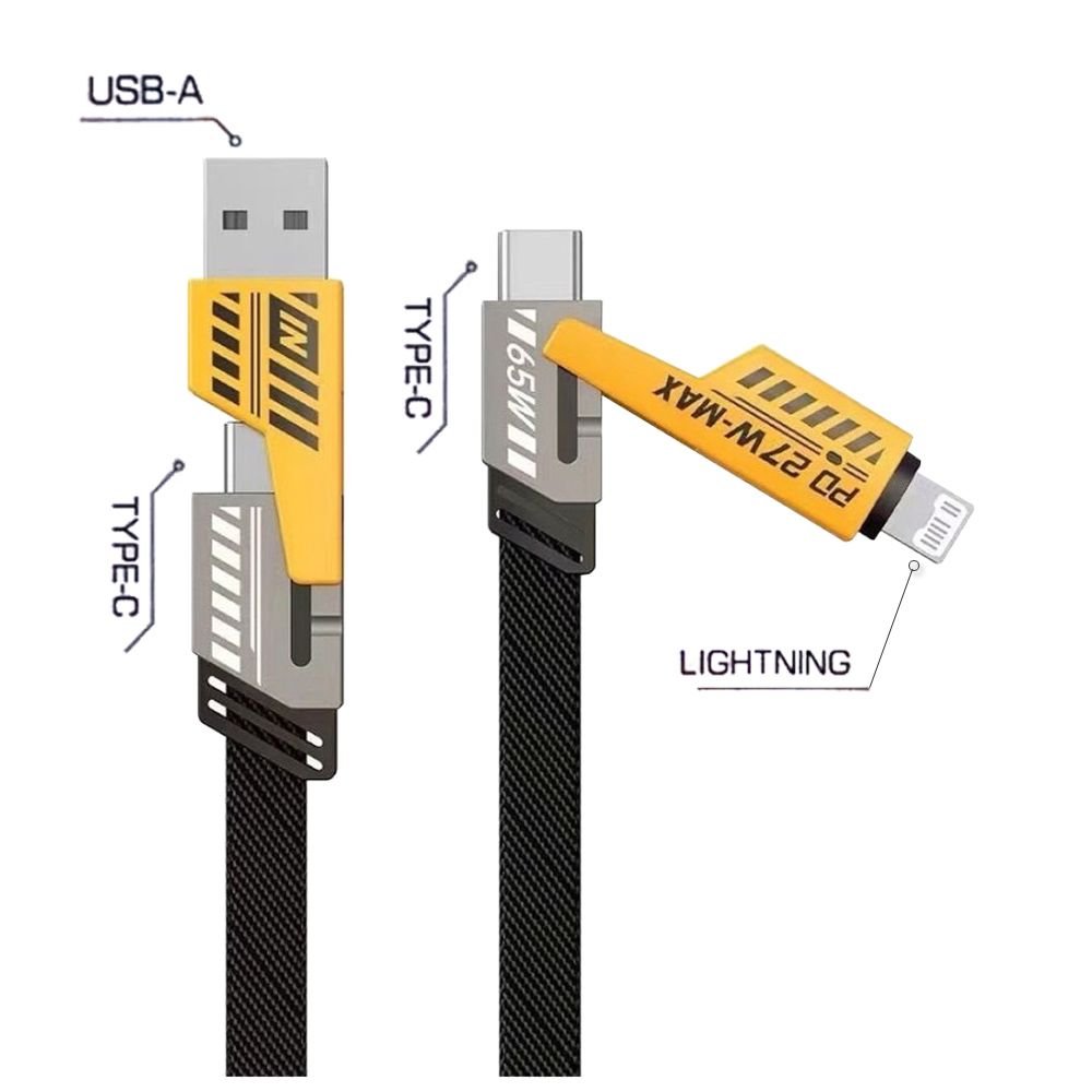 AWEI 用維 【超值二入】 機甲四合一快充傳輸線 PD65W 27W 編織快速充電線(1M)