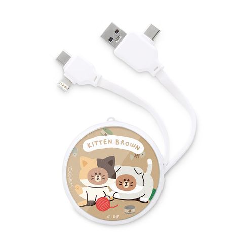 GARMMA LINE FRIENDS PD快充多合一伸縮充電線 喵喵毛線-90cm