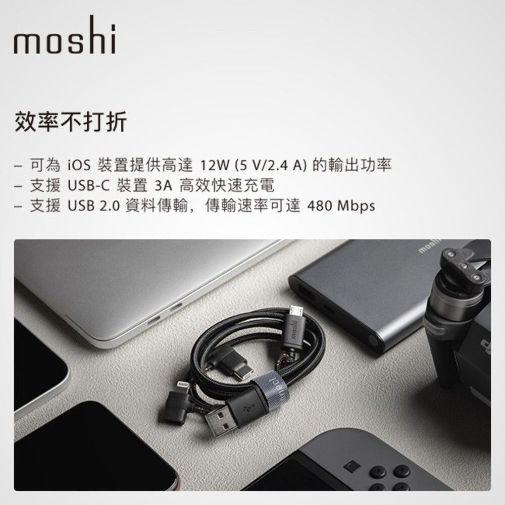 i效率不打折 裝置提供高達12W(5V/2.4A) 的輸出功率 支援USBC裝置 3A 高效快速充電- 支援USB 2.0 資料傳輸,傳輸速率可達480Mbpsmosh