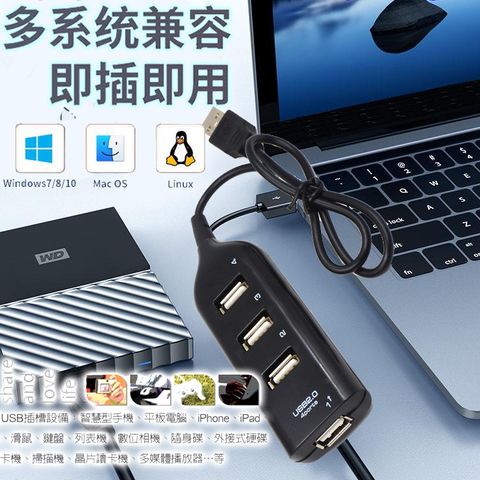 一拖4孔電腦 USB HUB 2.0 集線器 分線器 通用 三星 蘋果 隨身碟 讀卡機 手機平板充電 3.0 延長線 充電座 擴充座 插座