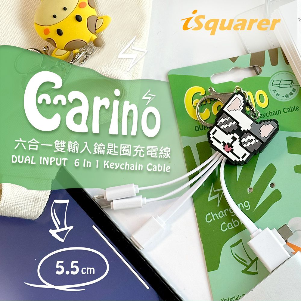 i2 艾思奎 iSquarer Carino六合一雙輸入鑰匙圈充電線(多款可選)