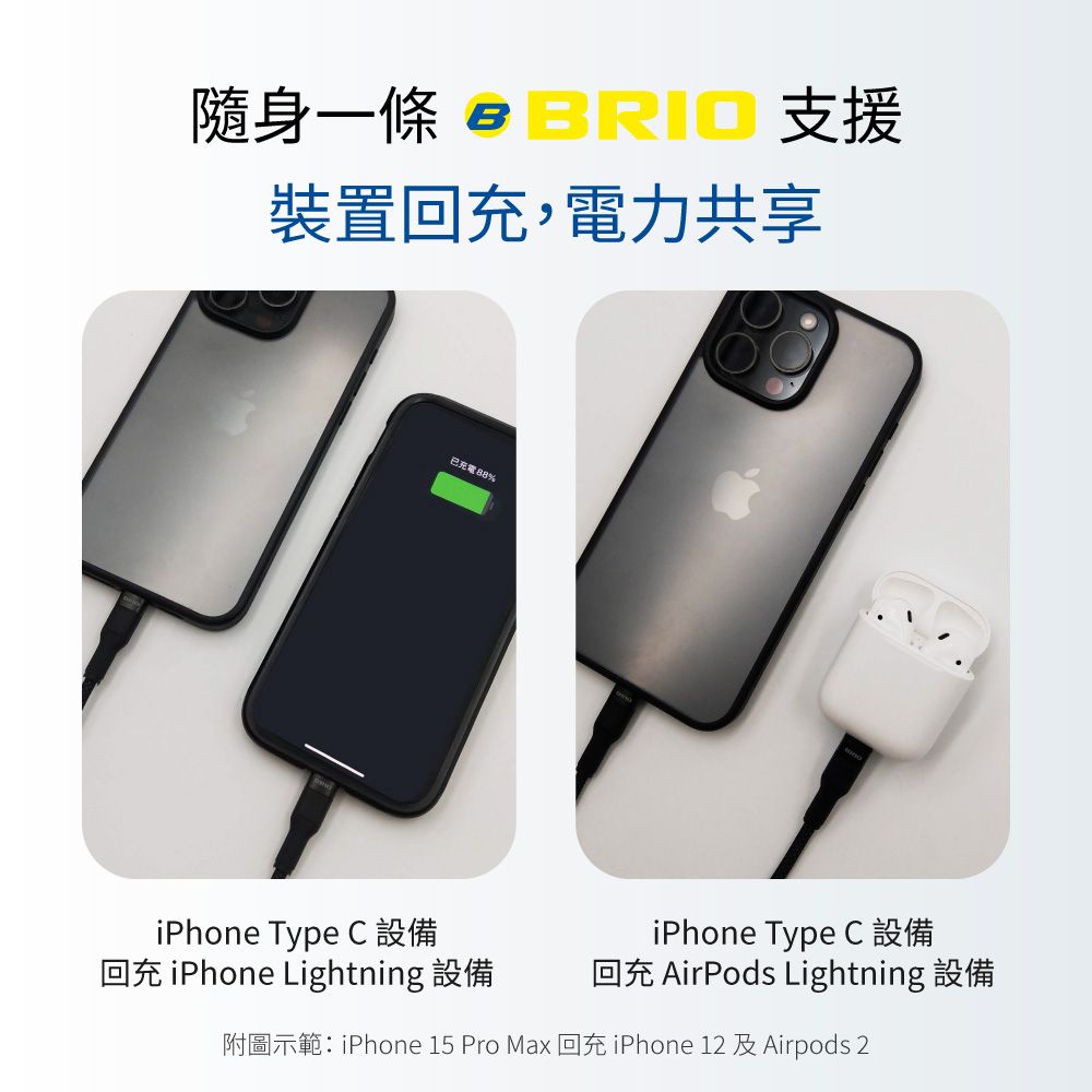 BRIO 編織快速充電傳輸線 Type-C to Lightning /支援快充/27W/1M