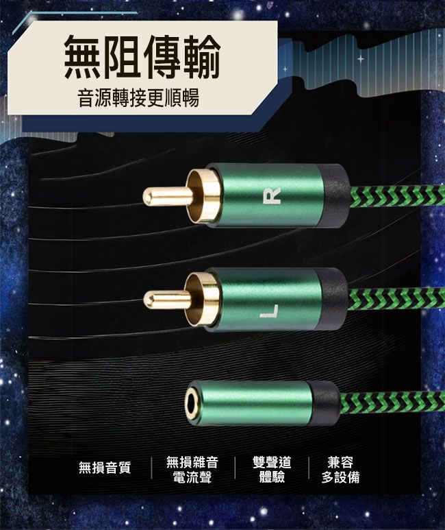 Bravo-u Hi-Fi高保真 3.5mm(母)轉蓮花頭(公) 雙聲道轉接線 1M