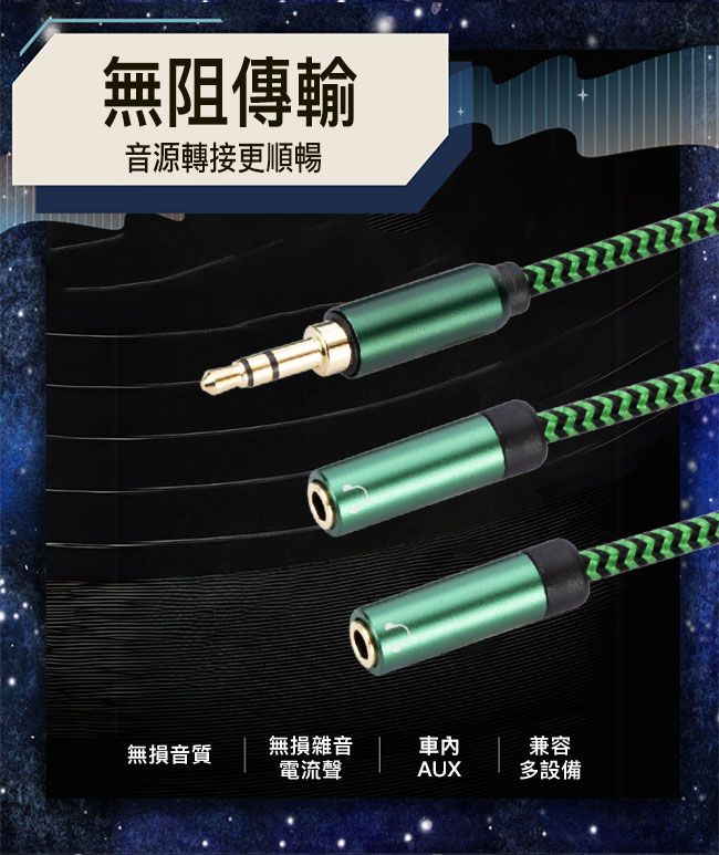 Bravo-u 一對多耳機/音響/麥克風分接線 3.5mm 一分二音源線 1M