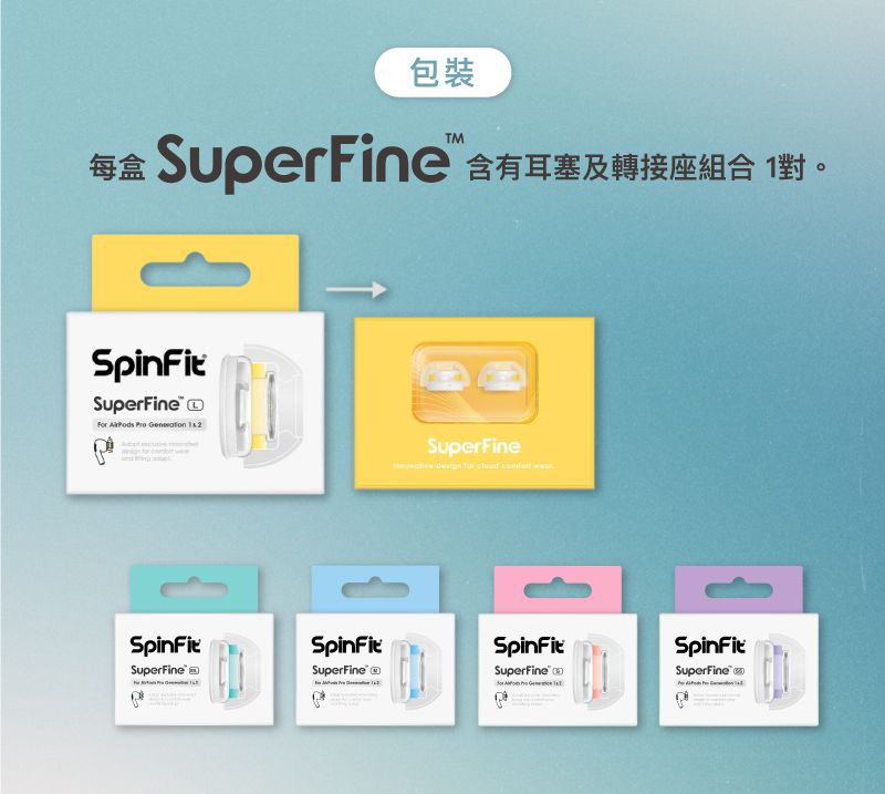 包裝TM每盒 SuperFine  耳塞及轉接座組合 。SuperFine    SpinFitSuperFineSpinFitSuperFineSuperFine    SpinFitSuperFineSpinFitSuperFine